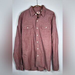 Levi's Burgundy Casual Button Down Shirt with Western Style. Size Large